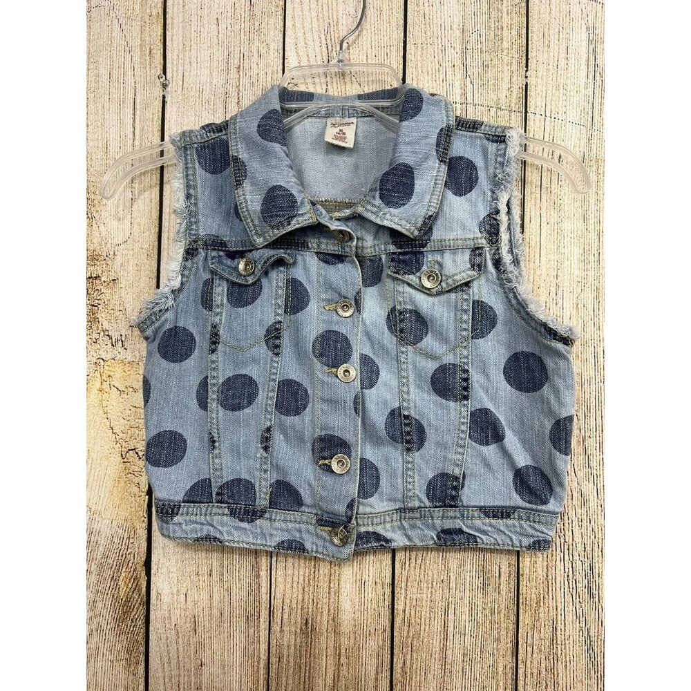Arizona Denim Jacket Sleeveless Junior Girls 14/16 Polka Dots Jean Vest Western‎